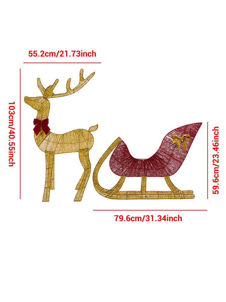 Christmas Reindeer and Sleigh Decoration With LED Light Glowing Glitte - Feature Highlight