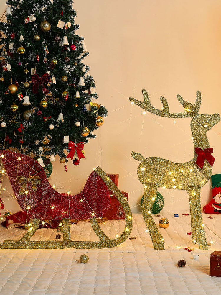 Christmas Reindeer and Sleigh Decoration With LED Light Glowing Glitte - Usage View