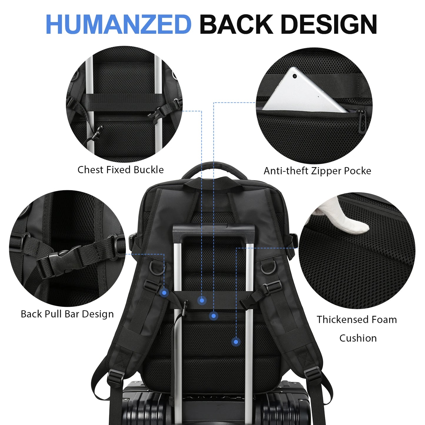 Business Travel Backpack for Men Expandable Water Resistant Backpack w - Detail View