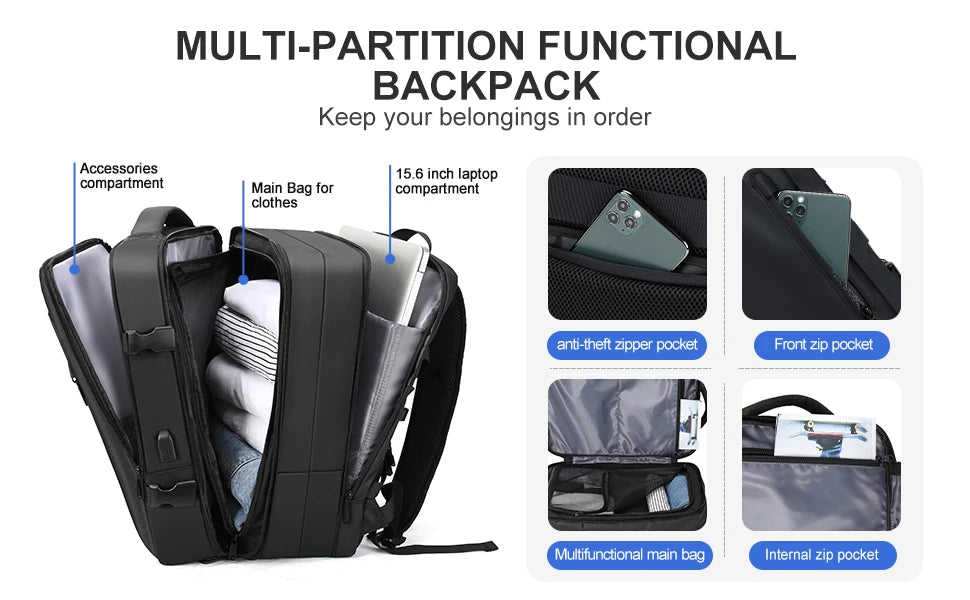 Business Travel Backpack for Men Expandable Water Resistant Backpack w - Alternative Angle
