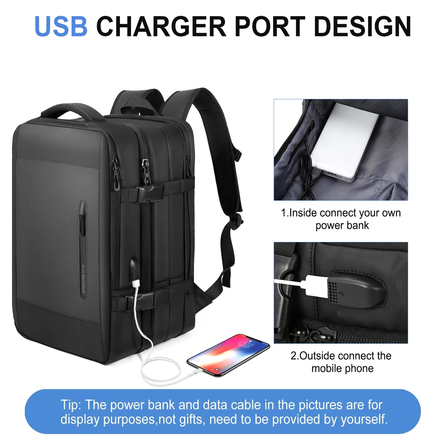 Business Travel Backpack for Men Expandable Water Resistant Backpack w - Back View