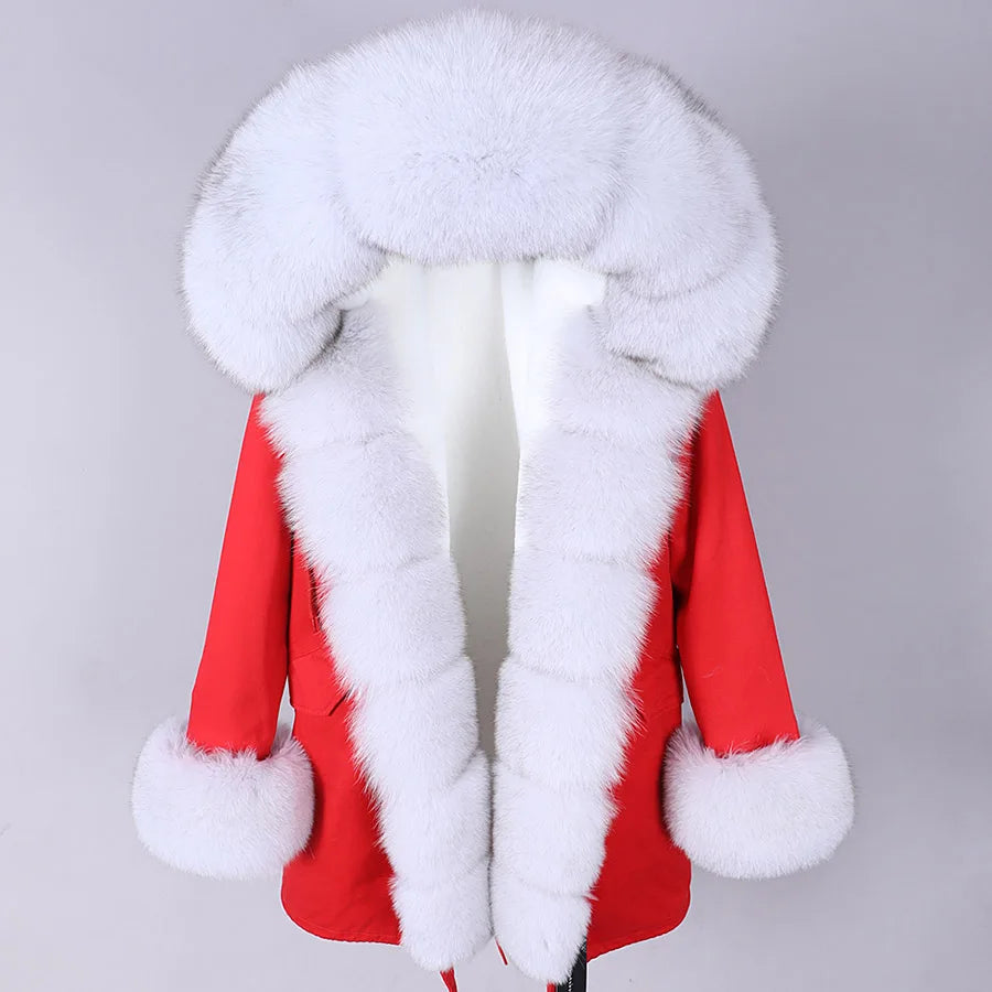 MAOMAOKONG 2024 Winter Women Coat Natural Fox Fur Collar Cuff Black Jackets Outw - View 24
