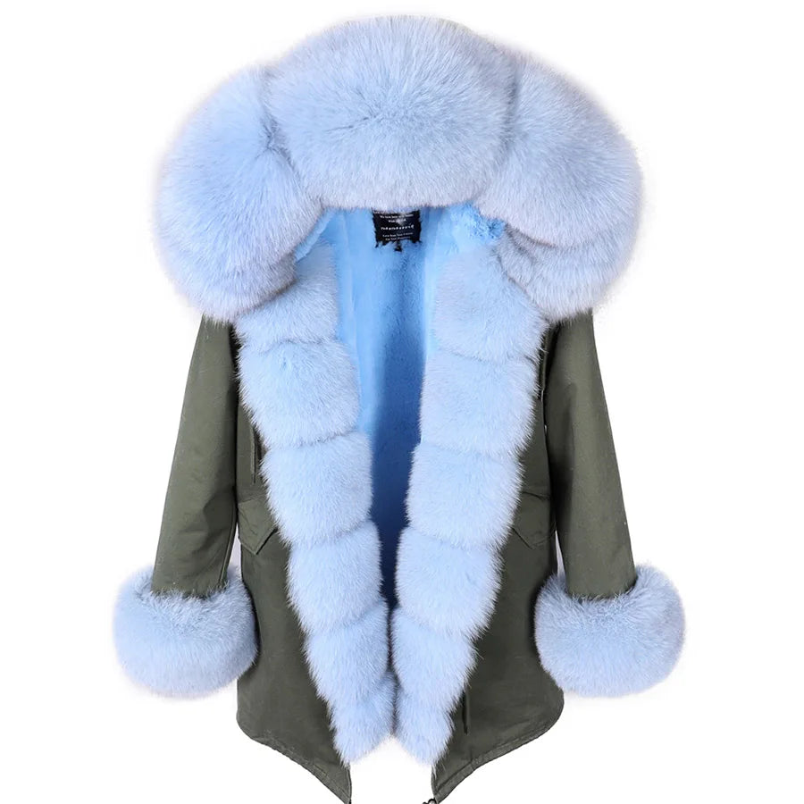 MAOMAOKONG 2024 Winter Women Coat Natural Fox Fur Collar Cuff Black Jackets Outw - View 75