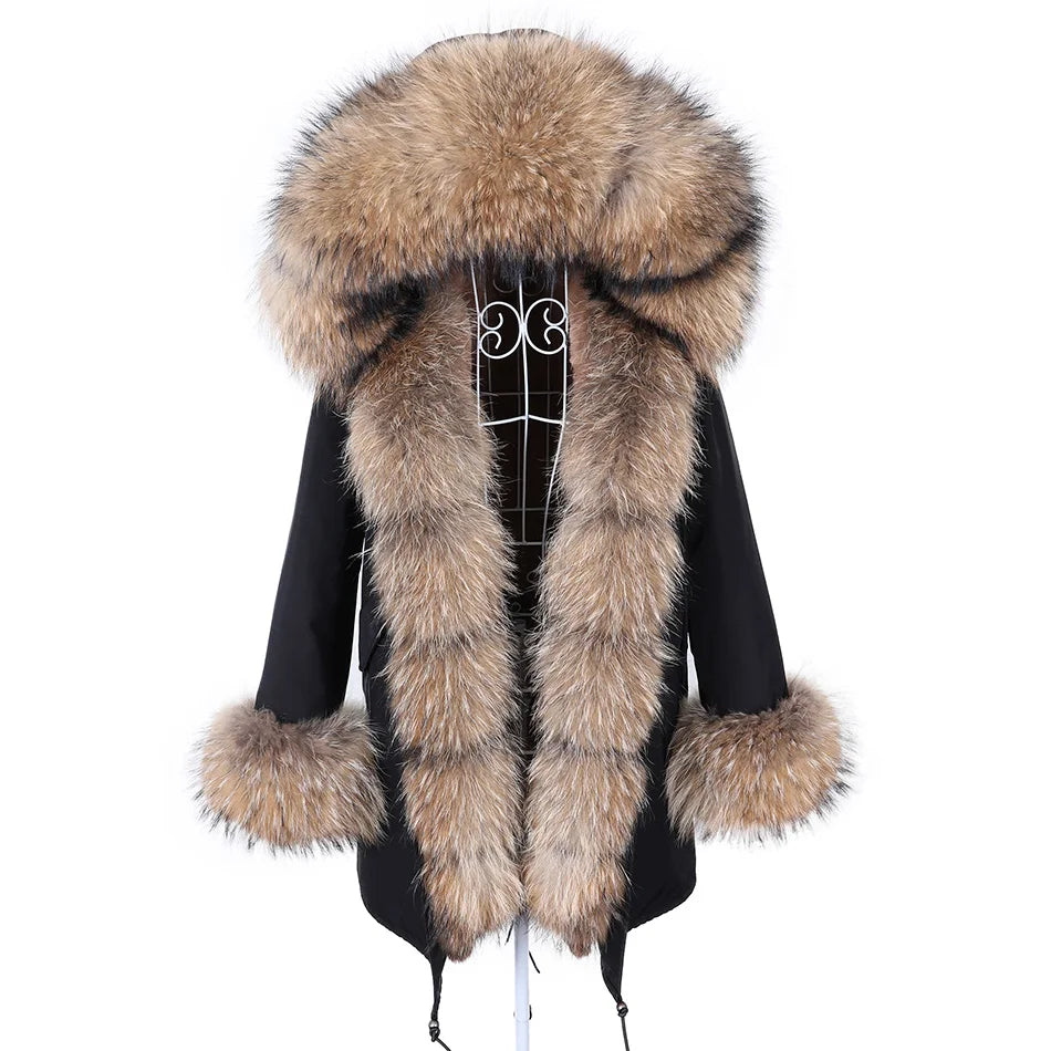 MAOMAOKONG 2024 Winter Women Coat Natural Fox Fur Collar Cuff Black Jackets Outw - View 94