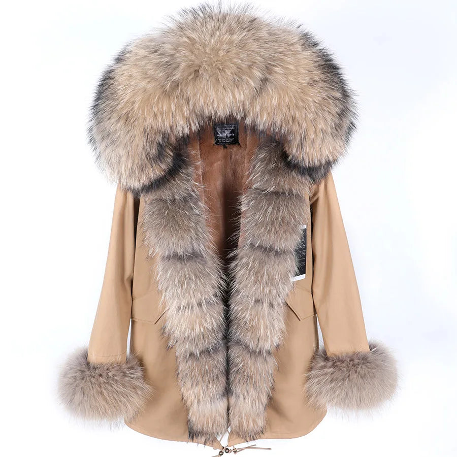 MAOMAOKONG 2024 Winter Women Coat Natural Fox Fur Collar Cuff Black Jackets Outw - View 93