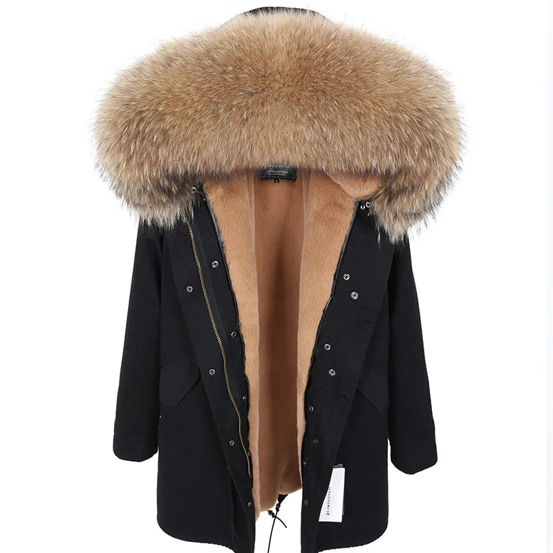 MAOMAOKONG 2024 Winter Women Coat Natural Fox Fur Collar Cuff Black Jackets Outw - View 65