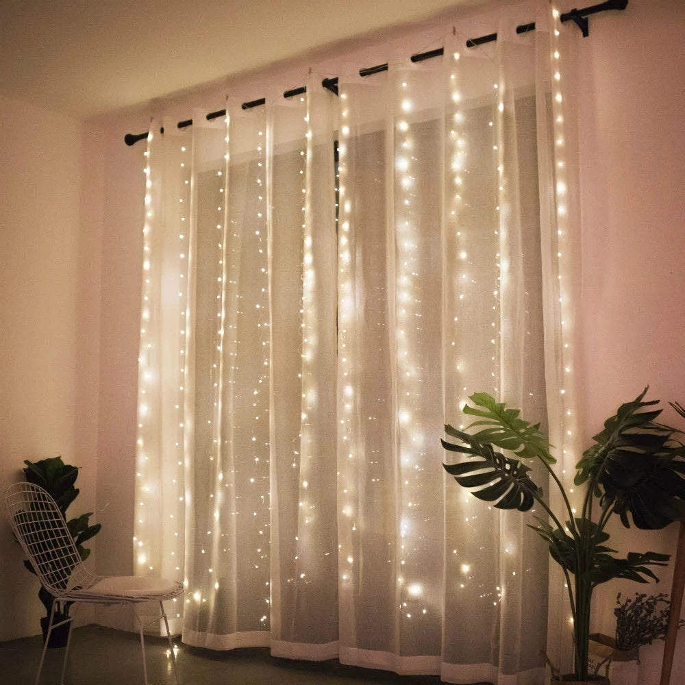 Christmas Lights Curtain Garland Merry Christmas Decor for Home 2025 X - Back View
