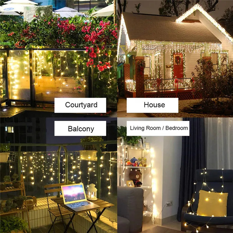 Christmas Waterfall Led Curtain Icicle Light 5M Eaves Decors Outdoor Fairy String Lights Wedding Party Patio Decor Garden ...