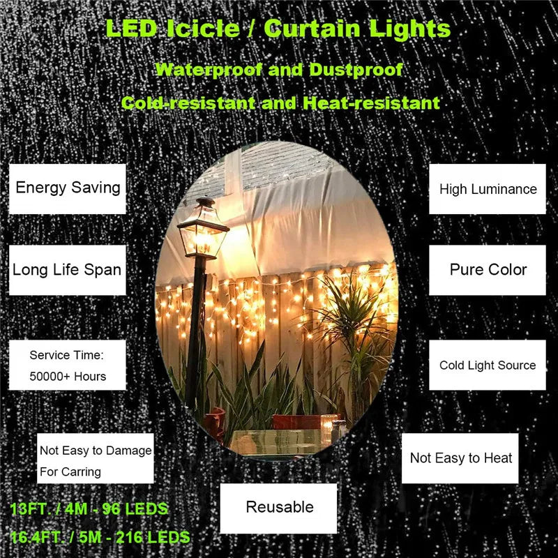 Christmas Waterfall Led Curtain Icicle Light 5M Eaves Decors Outdoor Fairy String Lights Wedding Party Patio Decor Garden ...