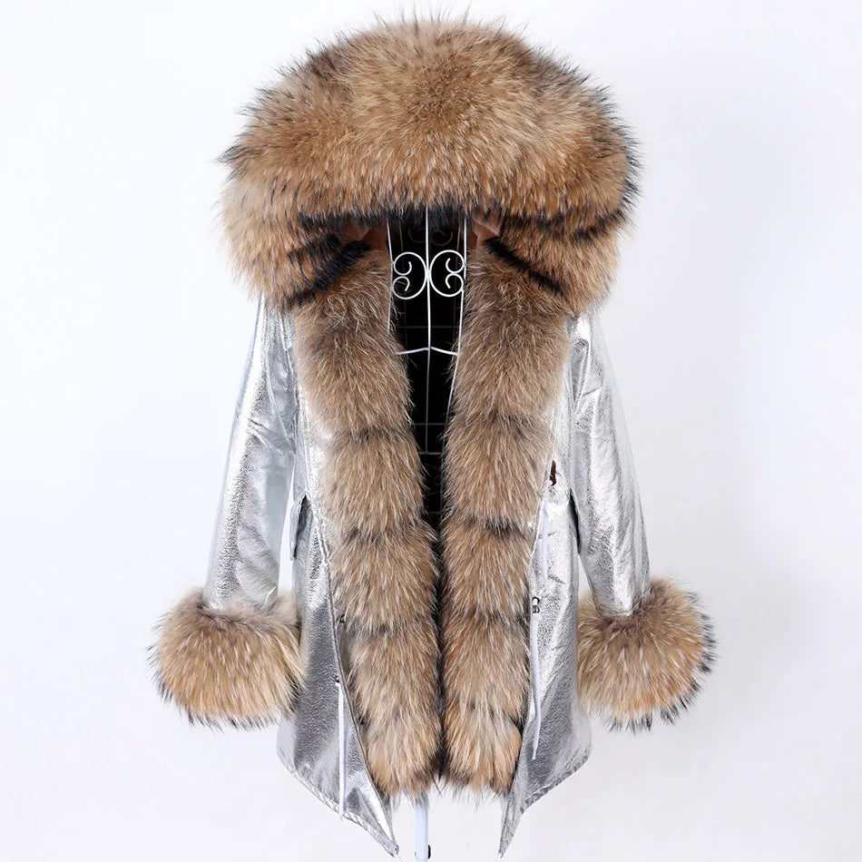 MAOMAOKONG 2024 Winter Women Coat Natural Fox Fur Collar Cuff Black Jackets Outw - View 68
