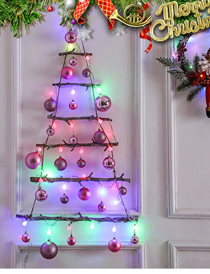 Christmas creative wall tree with lights DIY Christmas ornaments treeG - Full View