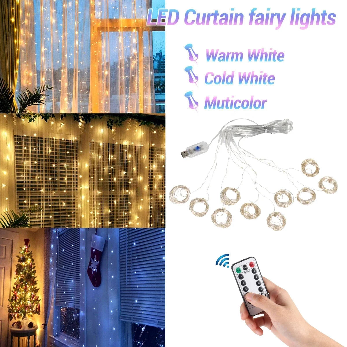 Christmas Lights Curtain Garland Merry Christmas Decor for Home 2025 X - Close-up View