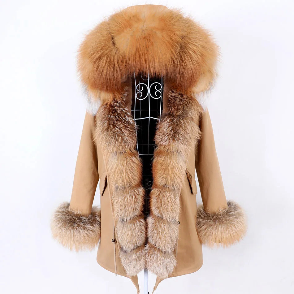 MAOMAOKONG 2024 Winter Women Coat Natural Fox Fur Collar Cuff Black Jackets Outw - View 102