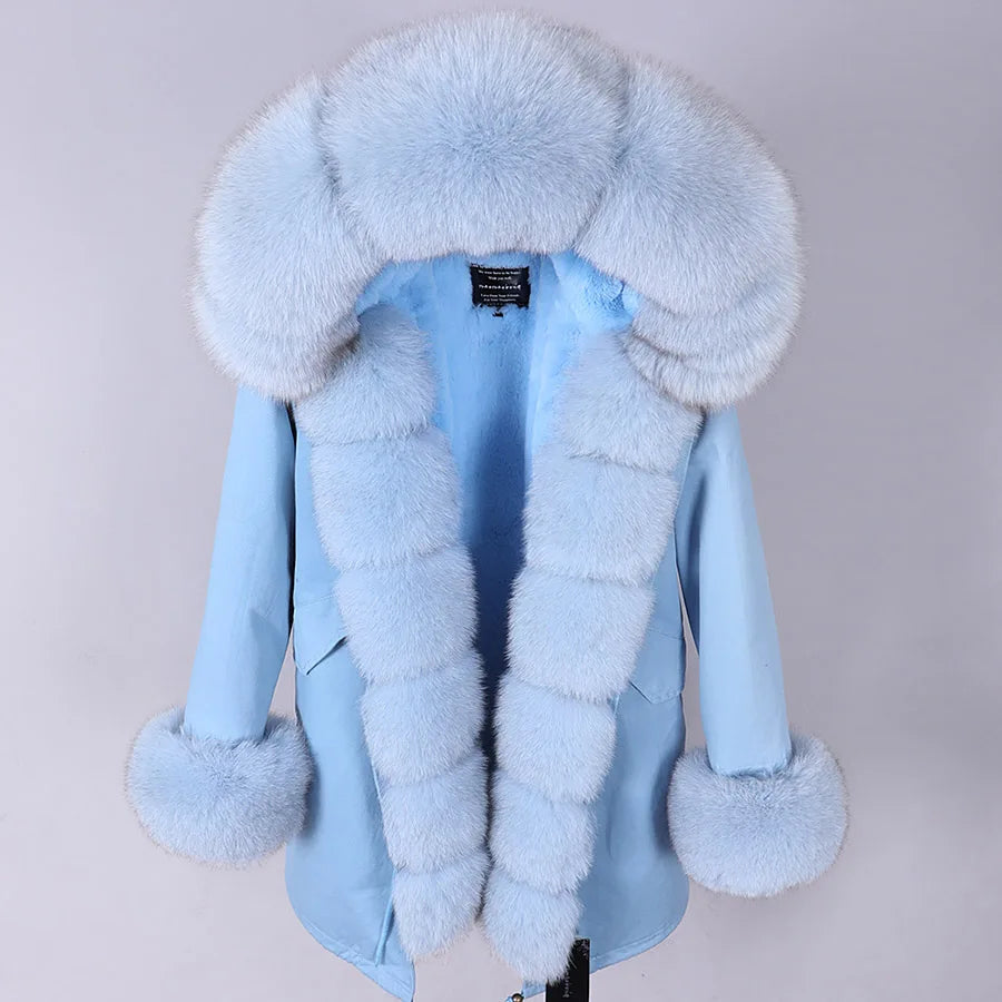 MAOMAOKONG 2024 Winter Women Coat Natural Fox Fur Collar Cuff Black Jackets Outw - View 80