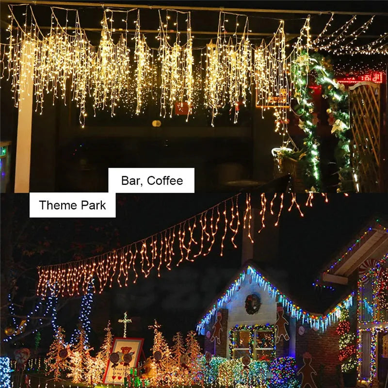 Christmas Waterfall Led Curtain Icicle Light 5M Eaves Decors Outdoor Fairy String Lights Wedding Party Patio Decor Garden ...