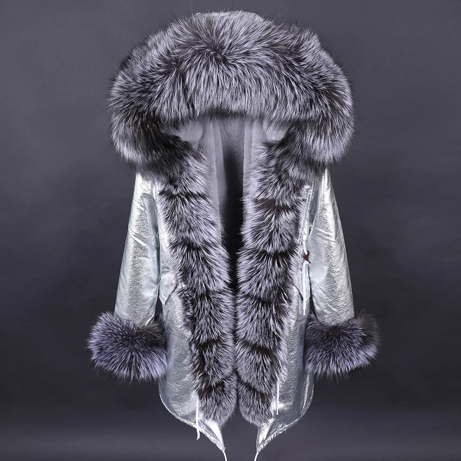 MAOMAOKONG 2024 Winter Women Coat Natural Fox Fur Collar Cuff Black Jackets Outw - View 79