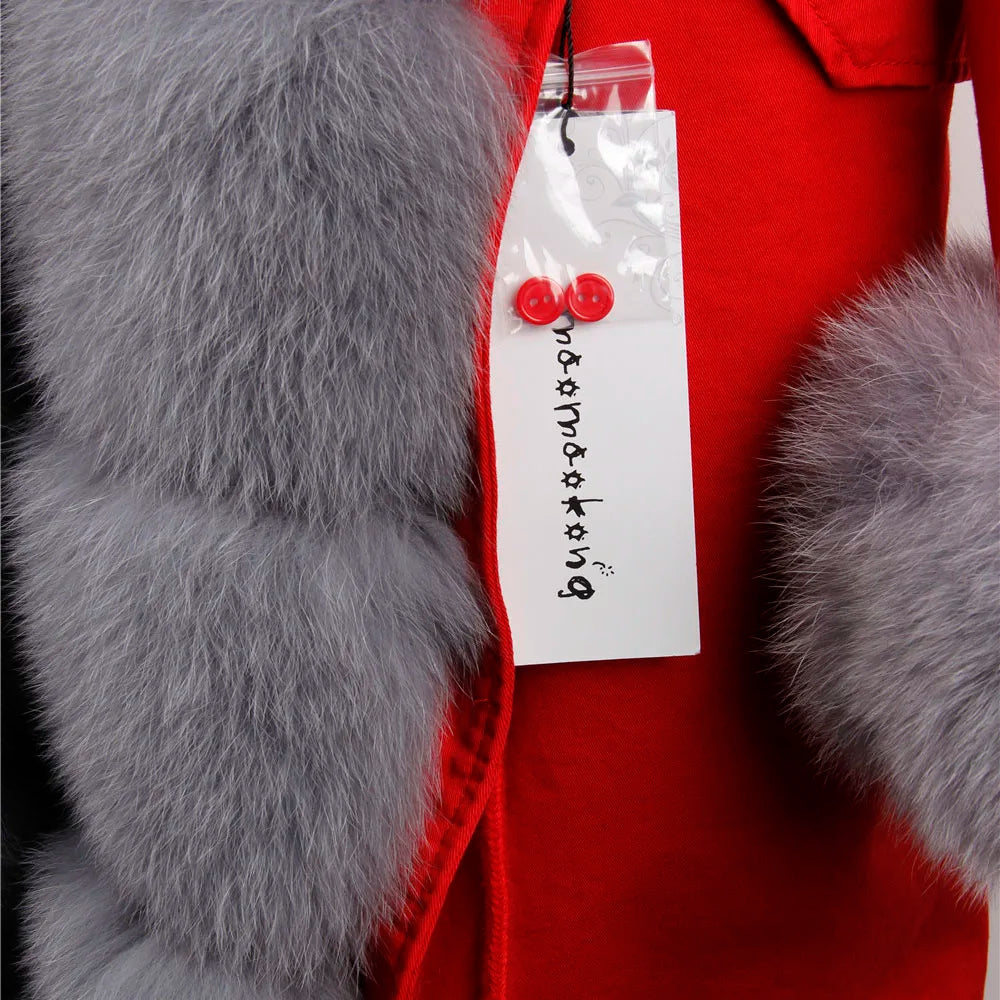 MAOMAOKONG 2024 Winter Women Coat Natural Fox Fur Collar Cuff Black Jackets Outw - View 38