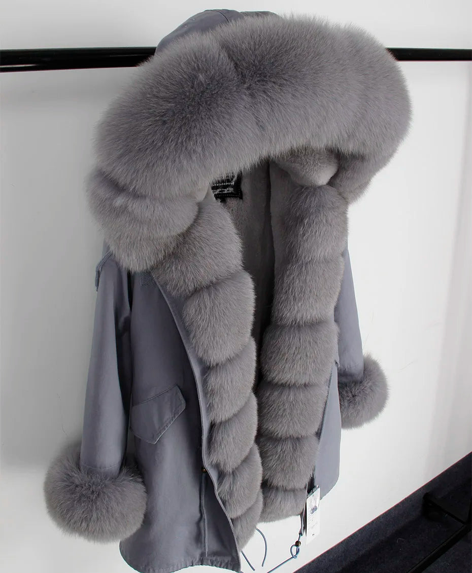MAOMAOKONG 2024 Winter Women Coat Natural Fox Fur Collar Cuff Black Jackets Outw - View 30