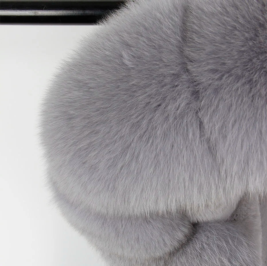 MAOMAOKONG 2024 Winter Women Coat Natural Fox Fur Collar Cuff Black Jackets Outw - View 36