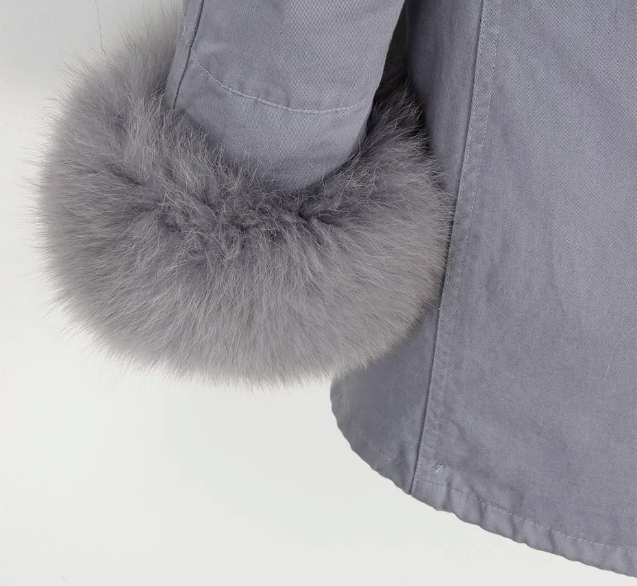 MAOMAOKONG 2024 Winter Women Coat Natural Fox Fur Collar Cuff Black Jackets Outw - View 32