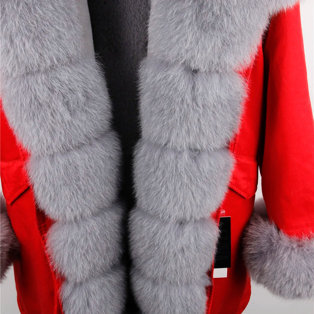 MAOMAOKONG 2024 Winter Women Coat Natural Fox Fur Collar Cuff Black Jackets Outw - View 39