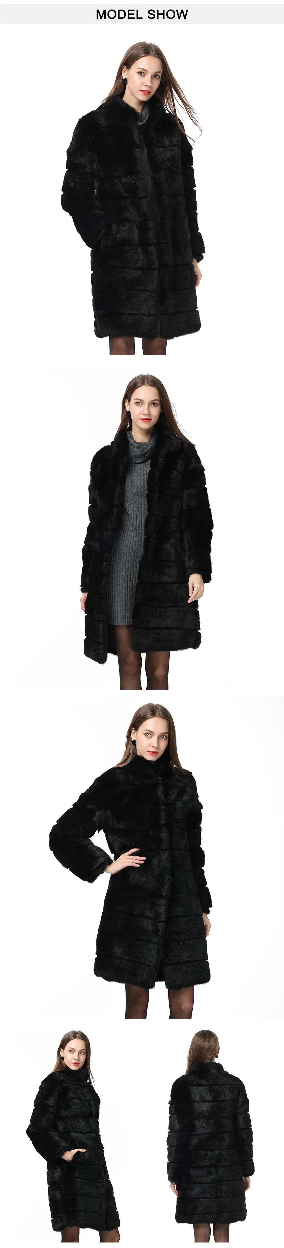 QUEENTINA Real Rabbit Fur Coat New In Outerwears Winter Stand Collar Thick Soft - View 11