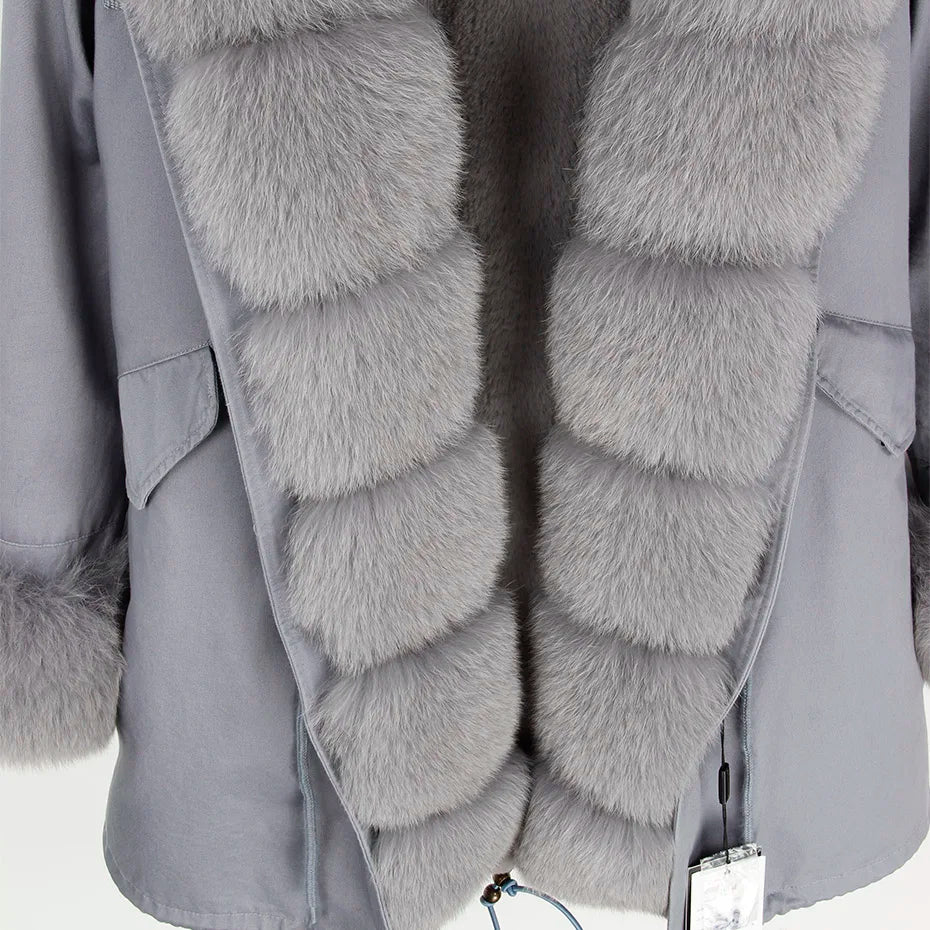 MAOMAOKONG 2024 Winter Women Coat Natural Fox Fur Collar Cuff Black Jackets Outw - View 31