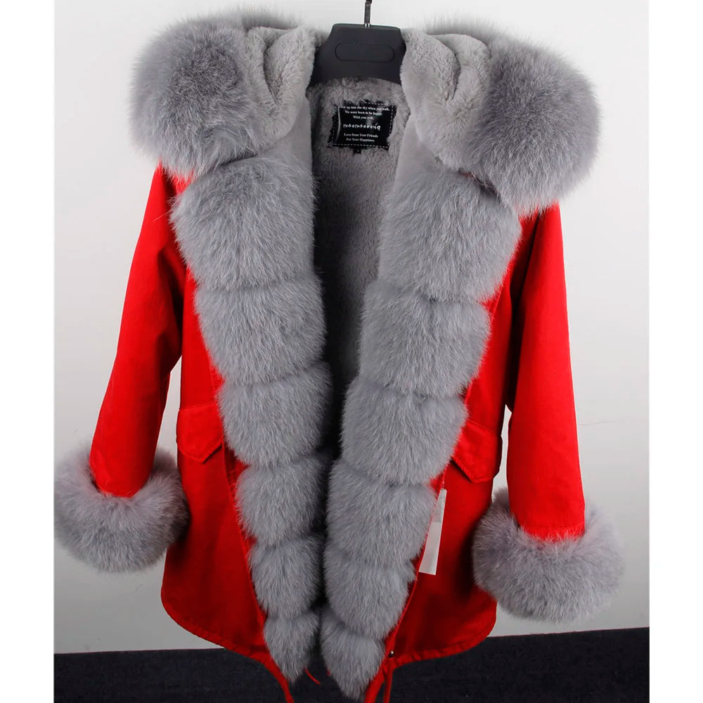 MAOMAOKONG 2024 Winter Women Coat Natural Fox Fur Collar Cuff Black Jackets Outw - View 37