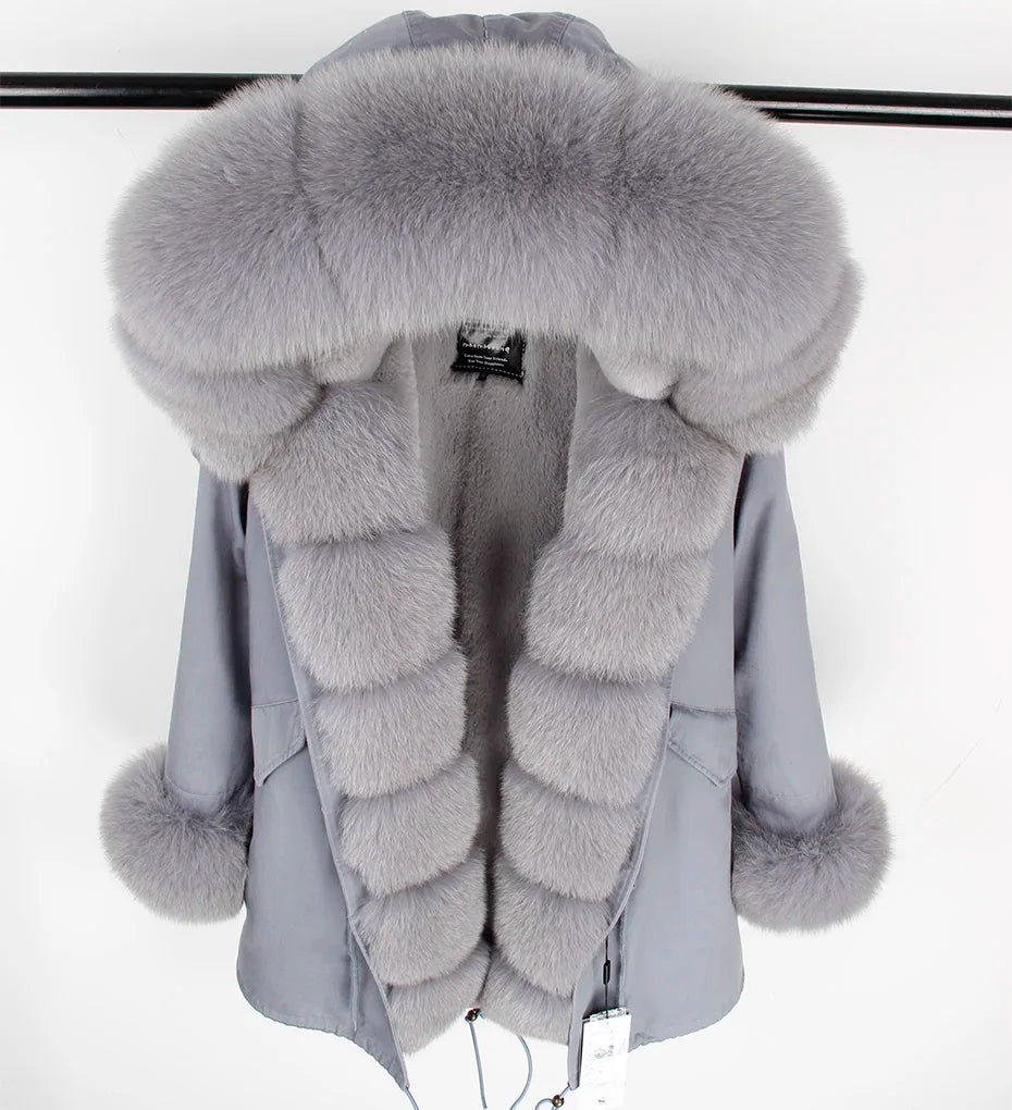 MAOMAOKONG 2024 Winter Women Coat Natural Fox Fur Collar Cuff Black Jackets Outw - View 29