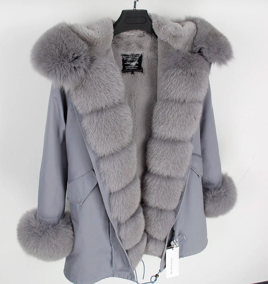 MAOMAOKONG 2024 Winter Women Coat Natural Fox Fur Collar Cuff Black Jackets Outw - View 34