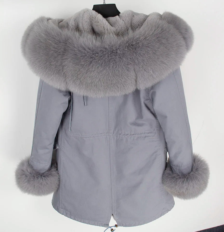 MAOMAOKONG 2024 Winter Women Coat Natural Fox Fur Collar Cuff Black Jackets Outw - View 33