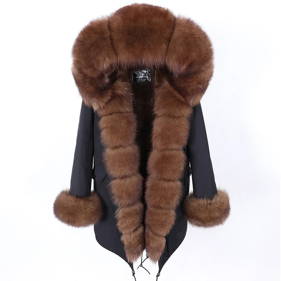 MAOMAOKONG 2024 Winter Women Coat Natural Fox Fur Collar Cuff Black Jackets Outw - View 21