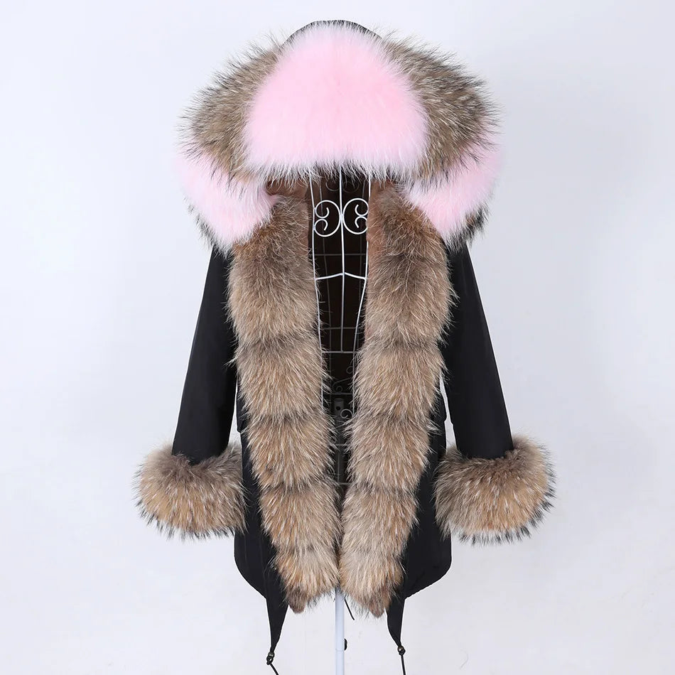 MAOMAOKONG 2024 Winter Women Coat Natural Fox Fur Collar Cuff Black Jackets Outw - View 86