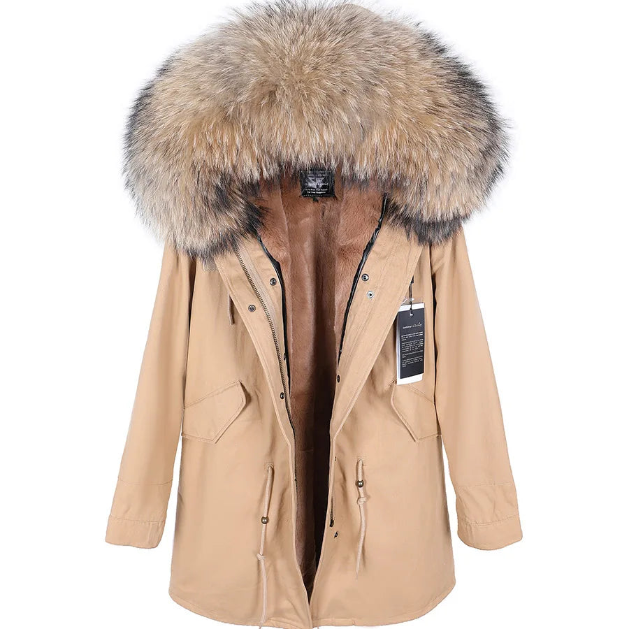 MAOMAOKONG 2024 Winter Women Coat Natural Fox Fur Collar Cuff Black Jackets Outw - View 59