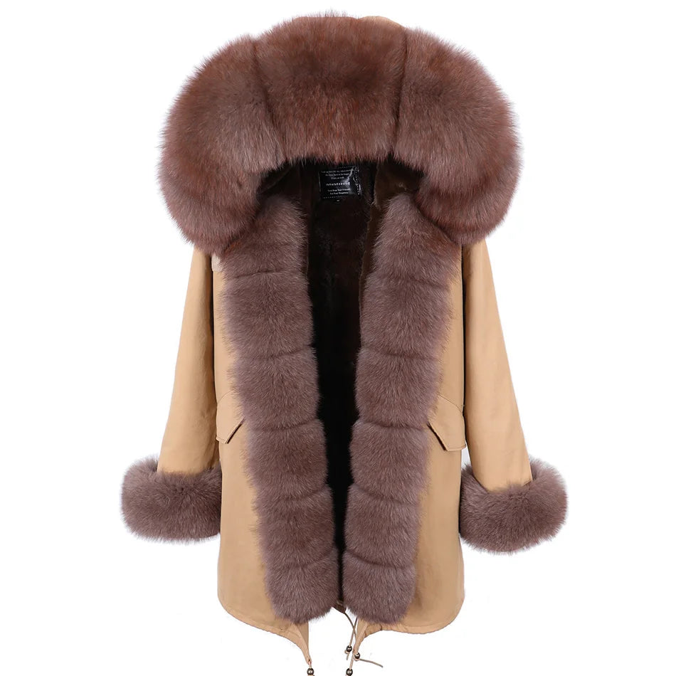 MAOMAOKONG 2024 Winter Women Coat Natural Fox Fur Collar Cuff Black Jackets Outw - View 26