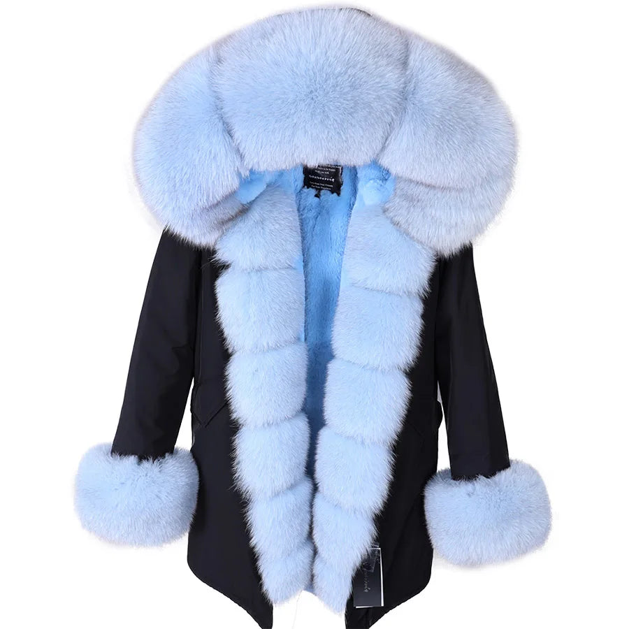 MAOMAOKONG 2024 Winter Women Coat Natural Fox Fur Collar Cuff Black Jackets Outw - View 88