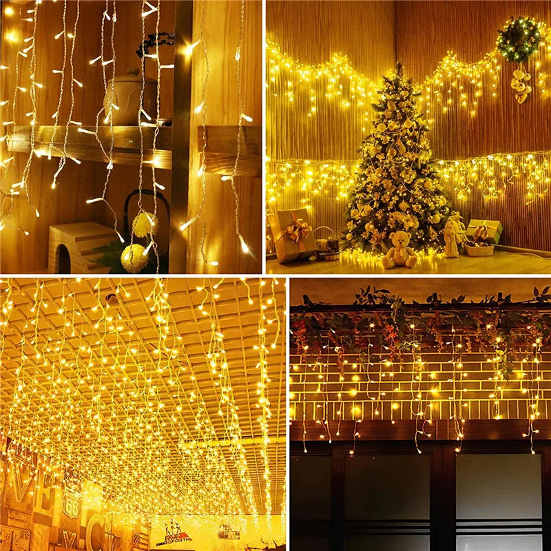 Christmas Waterfall Led Curtain Icicle Light 5M Eaves Decors Outdoor Fairy String Lights Wedding Party Patio Decor Garden ...