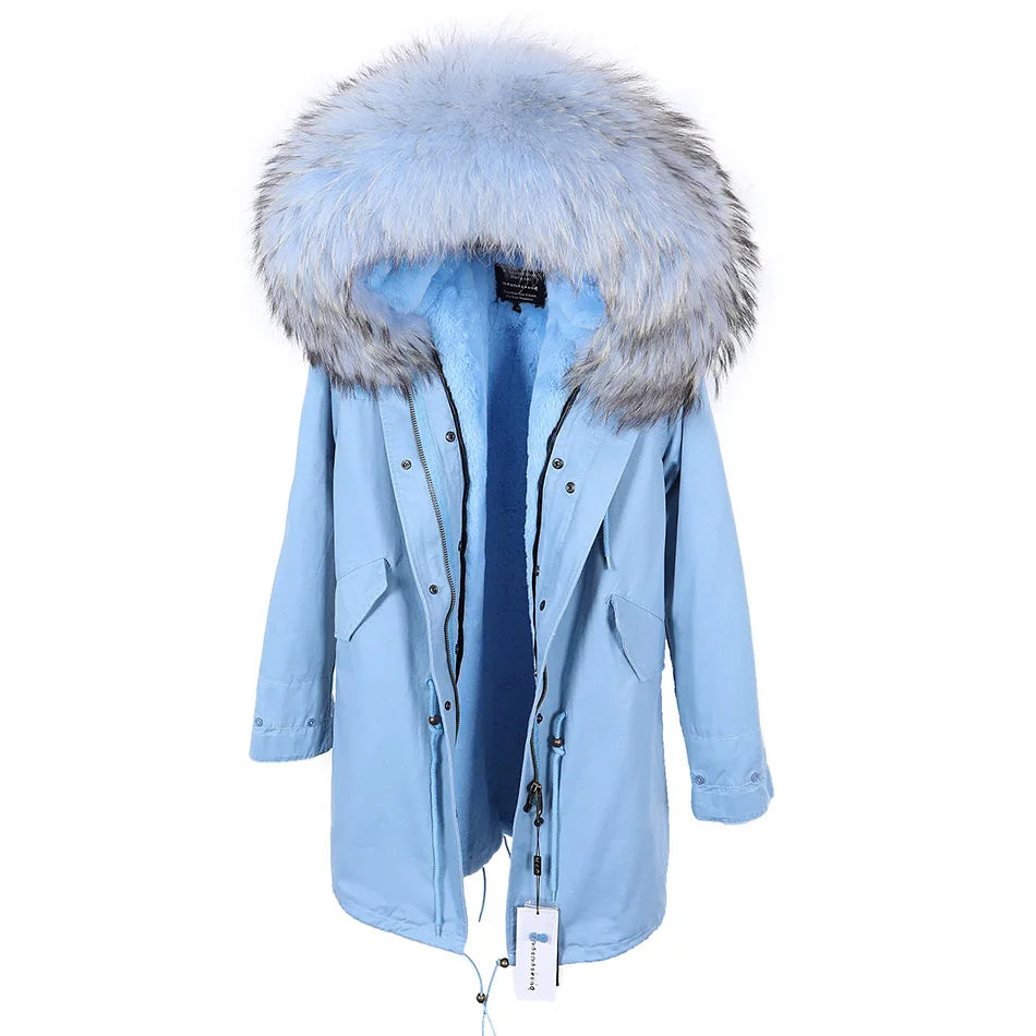 MAOMAOKONG 2024 Winter Women Coat Natural Fox Fur Collar Cuff Black Jackets Outw - View 92