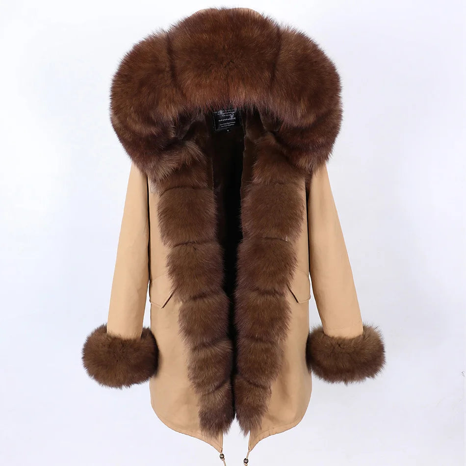 MAOMAOKONG 2024 Winter Women Coat Natural Fox Fur Collar Cuff Black Jackets Outw - View 22