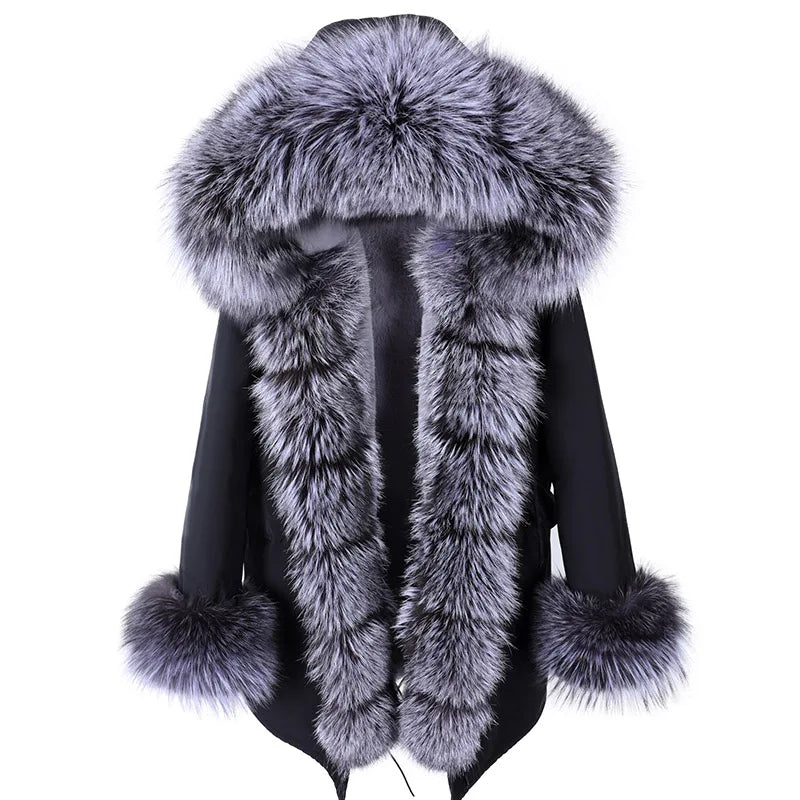 MAOMAOKONG 2024 Winter Women Coat Natural Fox Fur Collar Cuff Black Jackets Outw - View 63