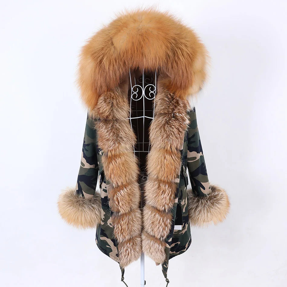 MAOMAOKONG 2024 Winter Women Coat Natural Fox Fur Collar Cuff Black Jackets Outw - View 104