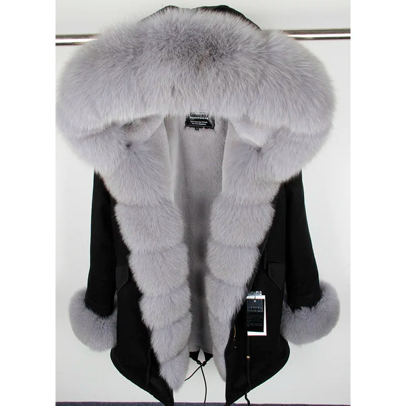 MAOMAOKONG 2024 Winter Women Coat Natural Fox Fur Collar Cuff Black Jackets Outw - View 67