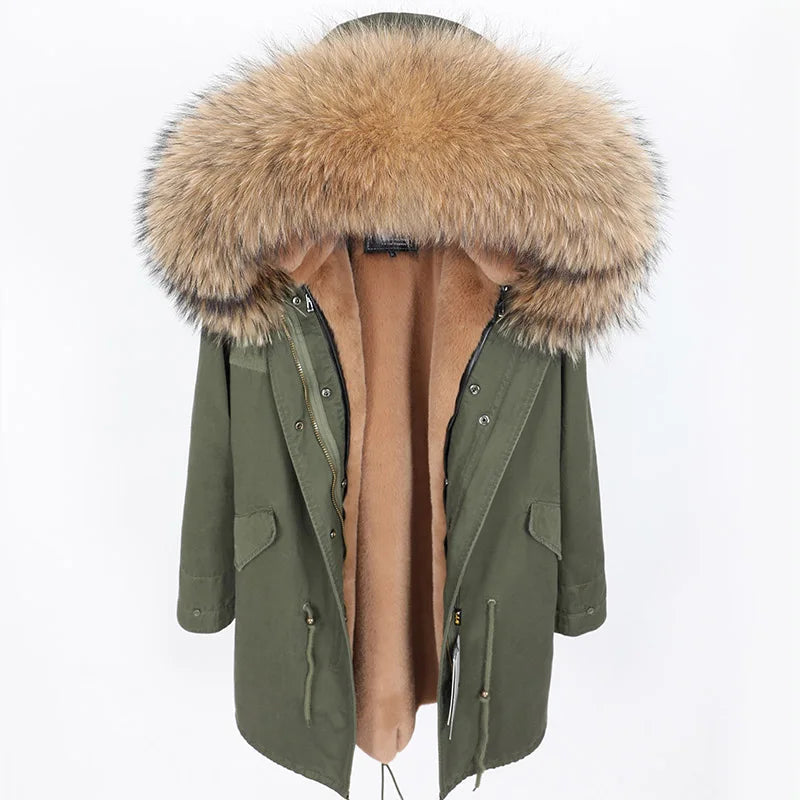 MAOMAOKONG 2024 Winter Women Coat Natural Fox Fur Collar Cuff Black Jackets Outw - View 96
