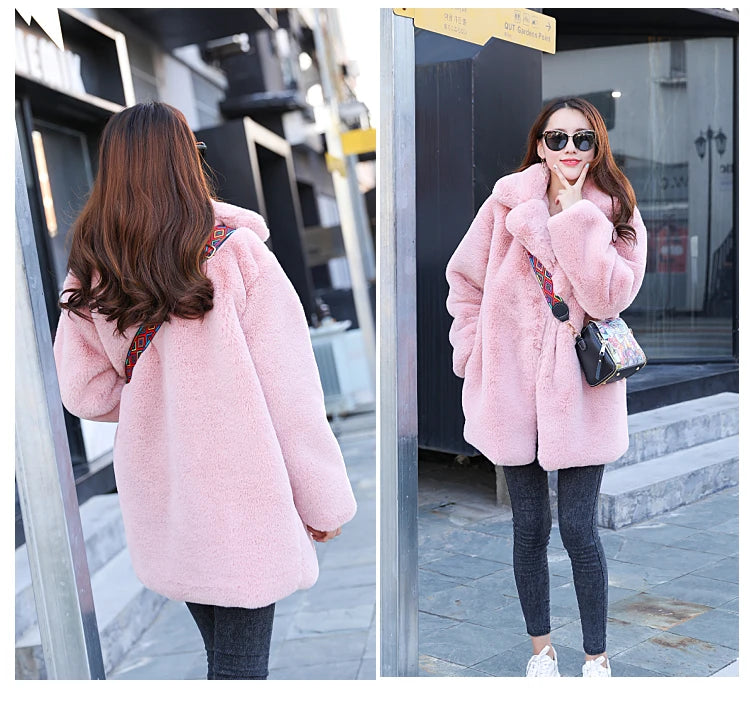 2023 New Women Winter Warm Faux Fur Coat Thick Women Middle -Long Over - Color Variant 2