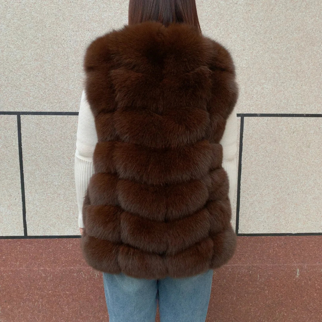 Natural fox fur vest ladies winter autumn coat warm vest made of natural fur wom - Side View