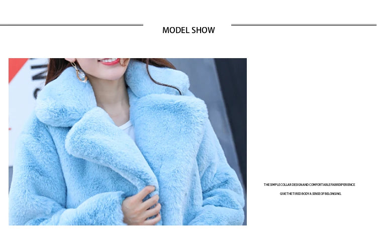 2023 New Women Winter Warm Faux Fur Coat Thick Women Middle -Long Over - Fabric Close-up