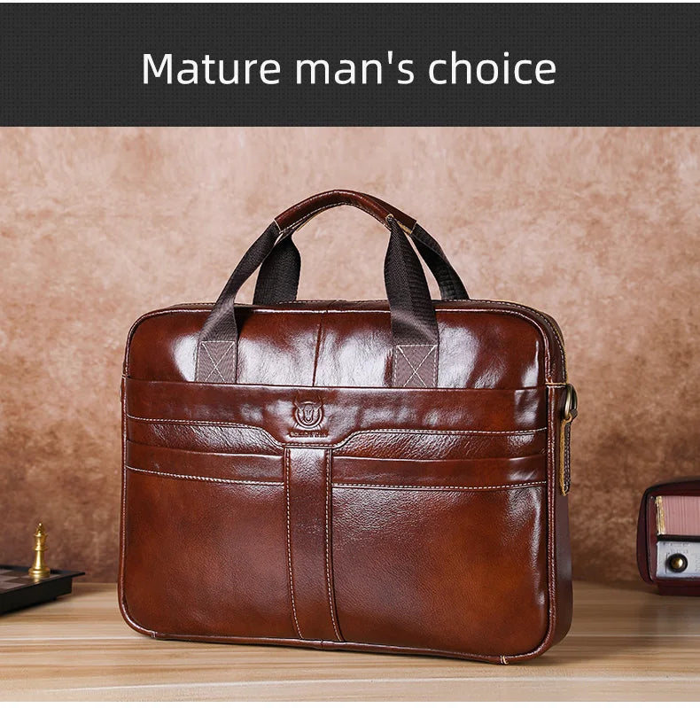BULLCAPTAIN Leather Laptop Bag, Top Layer Leather 15" Laptop Bag Men's - Assembly Detail