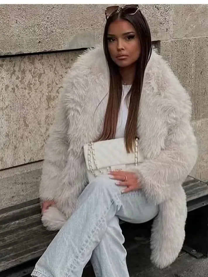 Faux Fur Coats Women Mid Length Turn Down Collar Coat Thick Warm Y2k Streetwear - View 17