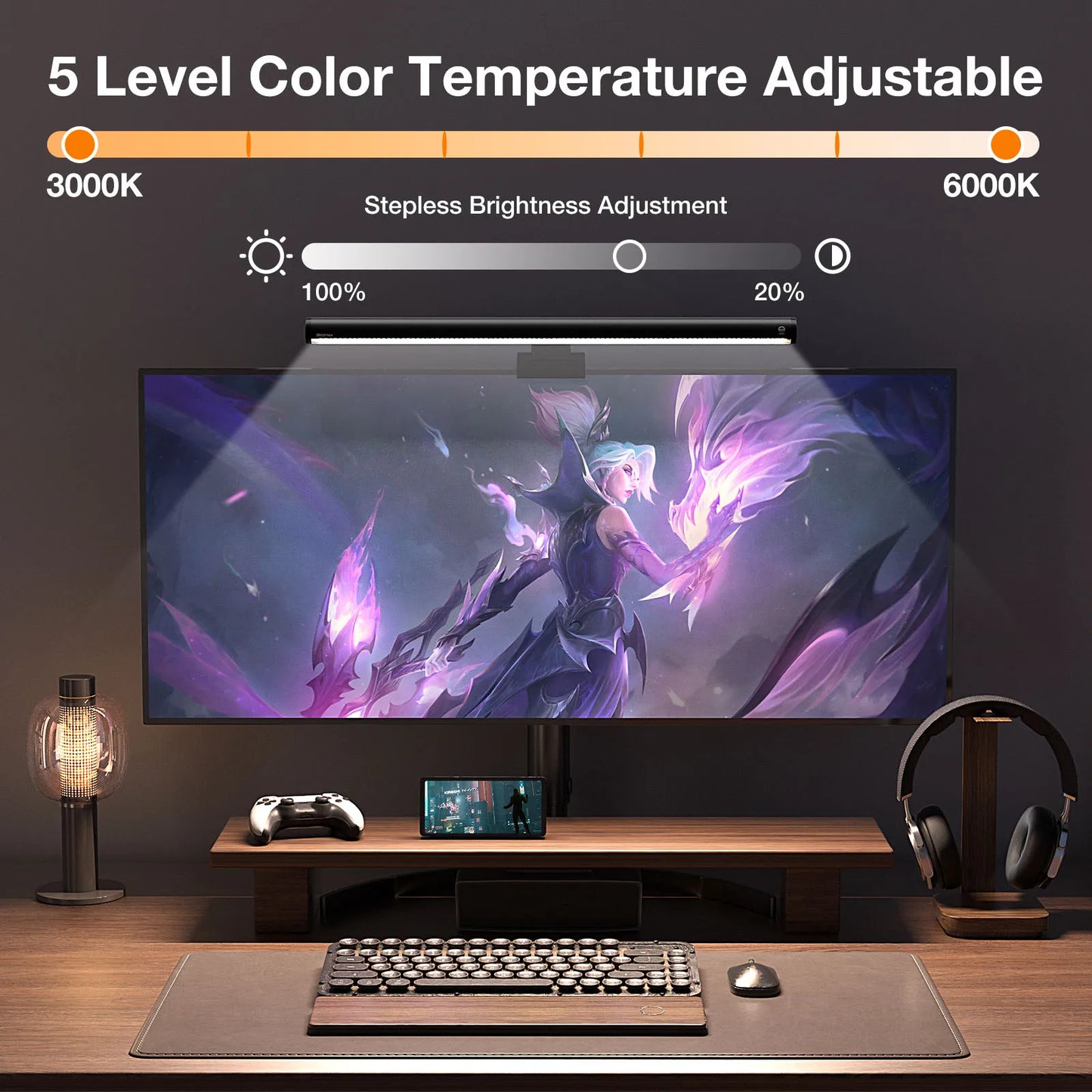 BM-RS1 Computer Monitor Lamp, Screen Monitor Light Bar for Eye Caring, - Back View