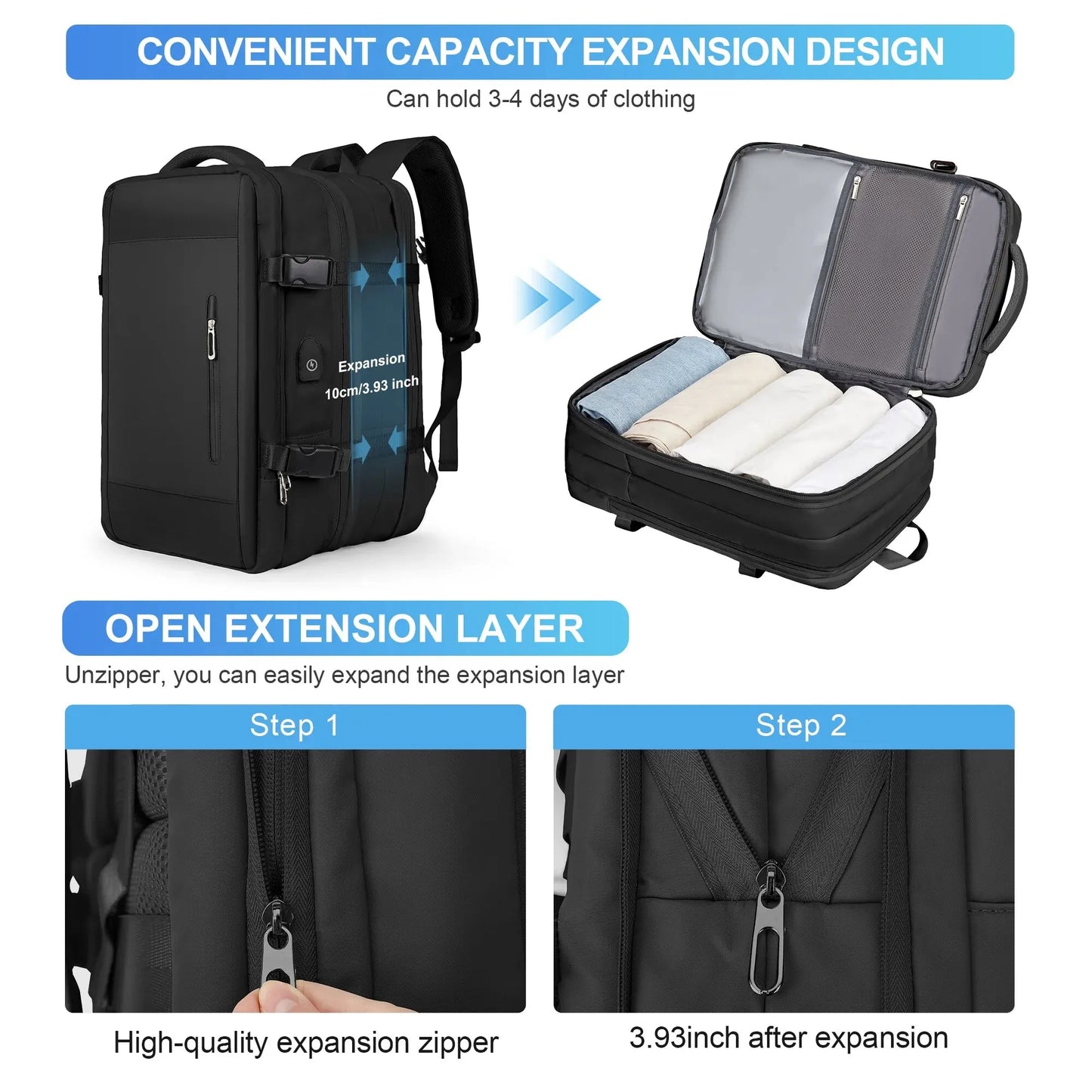 Likros Men Backpack Business Travel Backpack Carry on Waterproof Expandable Back - Detail View